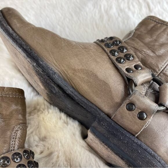 Frye Women's Phillip Brown / Taupe Leather Studded Harness Boots Sz 6 - Picture 9 of 10